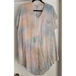 Junim LA Mini Dress Sz S Tie Dye Multicolor Washable Silk Short Sleeve Lagenlook
